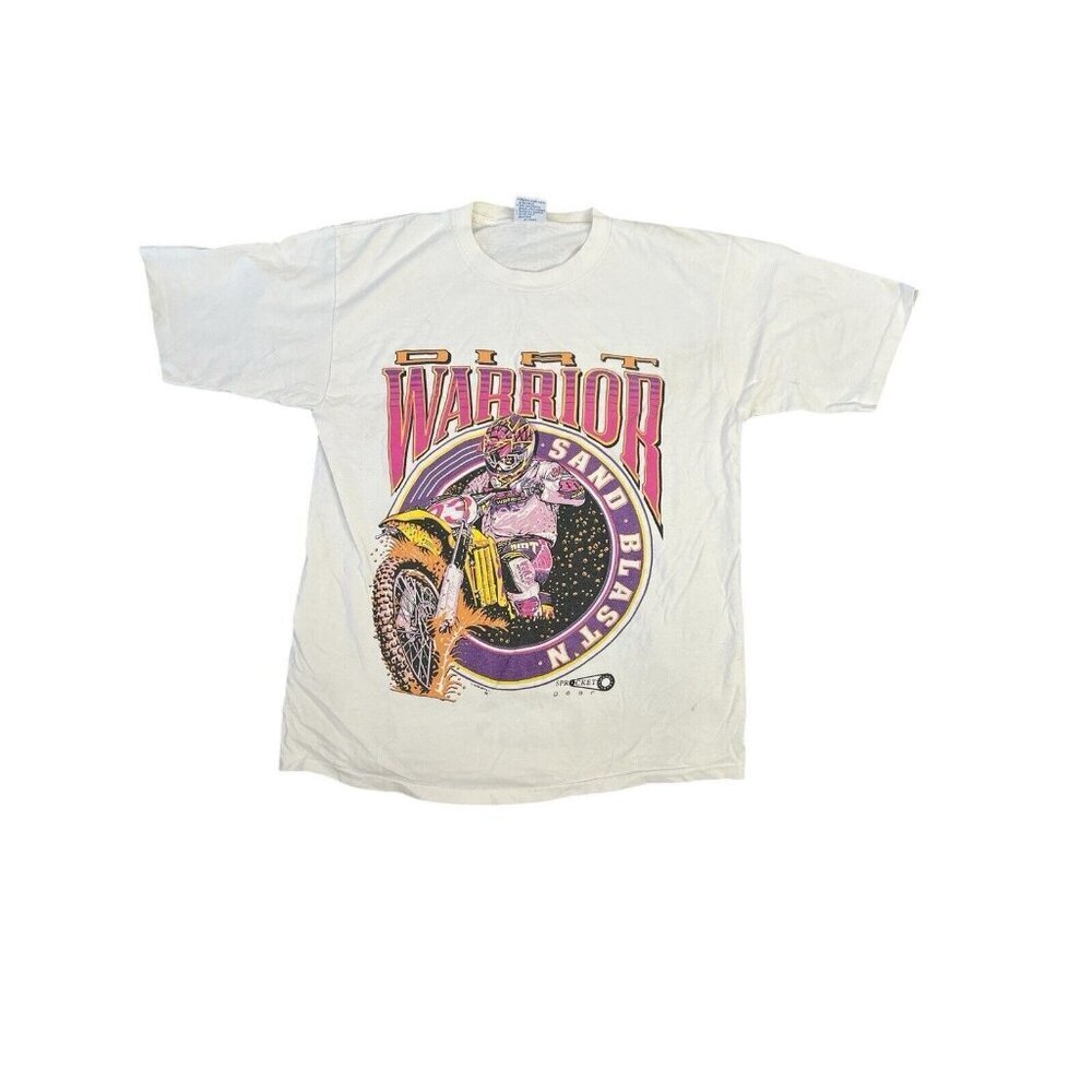 Vtg 90s Motocross Shirt Dirt Warrior Sand Blast’n Large Sprocket Gear Cook ‘93